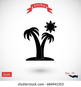 Palm trees and sun icon, flat design best vector icon