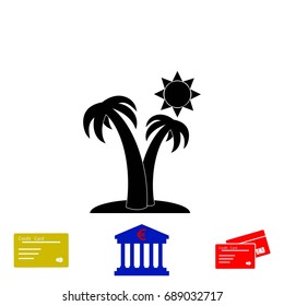 Palm trees and sun icon, flat design best vector icon