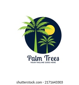 palm trees sun logo icon vector template.