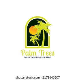 palm trees sun logo icon vector template.