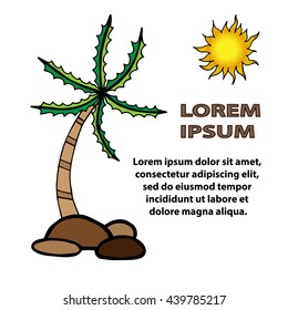 Palm trees and sun with place for text. Isolated sea or ocean set vector illustration
