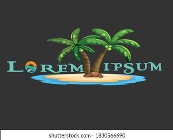 Palm trees sun rise waves beach logo template design.vector illustration