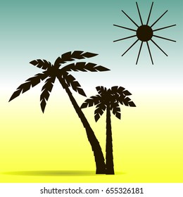 Palm trees and sun silhouette 