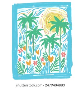 palm trees and sun. tshirt print pattern and more