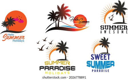 Palm Trees Sun Wave Vector Logo design