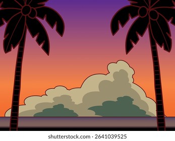Palm trees and sunset background illustration
