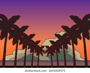 Palm trees and sunset background illustration