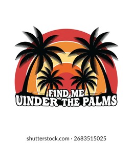 Palm trees sunset beach text ocean retro