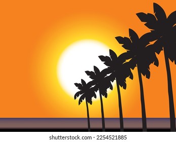 Palm trees and sunset landscape illustration