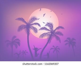 Palm trees sunset vector illustration