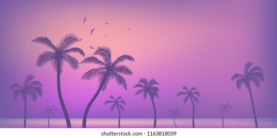 Palm trees sunset vector illustration