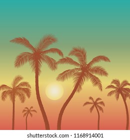 Palm trees sunset vector illustration