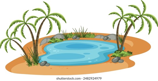 Palm trees surrounding a tranquil water body