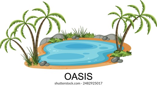 Palm trees surrounding a tranquil water body
