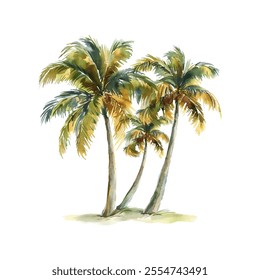 palm trees swaying in the brezze vector illustration in watercolor style