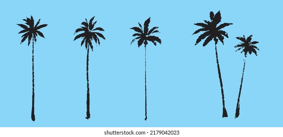 Palmeras. Dibujo texturizado de pincel de tinta