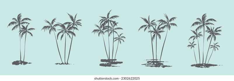 Palmeras. Dibujo texturizado de pincel de tinta