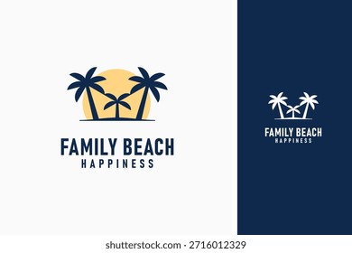 Palm trees touching each other for family beach logo symbol icon design