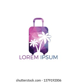 Palm trees and travel bag vector logo design.Island and beach logo design. Summer holidays and travel logo concept.