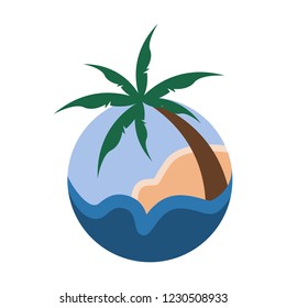 Palm Trees Tropical Circular Sign Travel Island Illustration