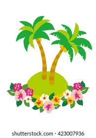Palm trees and tropical flower vector pattern background