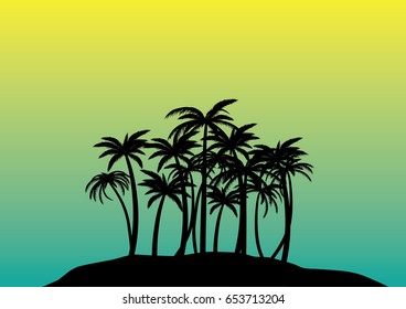 Palm trees, tropical island and beautiful sky
vector summer illustration