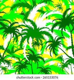 palm trees, tropical landscape, seamless background, vector illustration