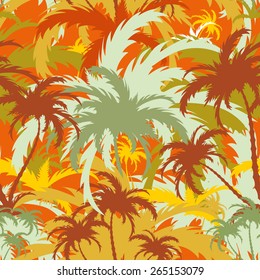 palm trees, tropical landscape, seamless background, vector illustration