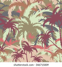 Palm trees, tropical landscape, seamless background, vector illustration