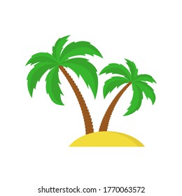 Palm trees. Two palm trees on the sandy iseland. Vector Illustration.