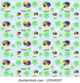 Palm trees, umbrellas seamless pattern. Vector illustration