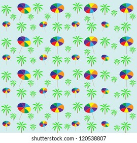 Palm trees, umbrellas seamless pattern. Vector illustration