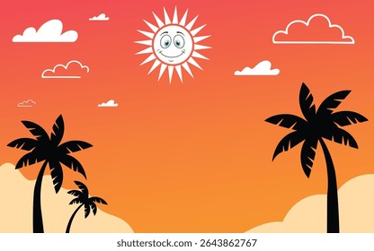 Palm Trees Under Cartoon Sunset Sky, summer background