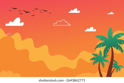 Palm Trees Under Cartoon Sunset Sky, summer background