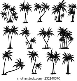 Vector Illustrations Silhouette Palm Trees Set Stock Vector (Royalty ...