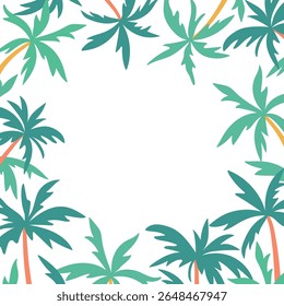 Marco de Vector de palmeras. Plantilla de marco de borde cuadrado tropical con palmas y espacio de copia. Fondo estacional de la isla de la selva para el Anuncio de la venta del verano, invitación del partido, tarjeta, viaje, diseños del turismo
