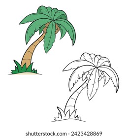 palm trees vector illustrations. Simple Design Outline Style. You can give color you like. hand drawn. line art drawing.