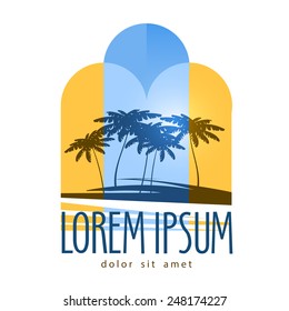 Palm trees vector logo design template. Island or Beach icon.