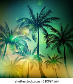 Palm trees, vintage toned and stylized. Vector illustration.EPS10