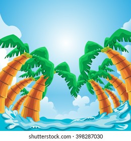 Palm trees with water splash on the beach vector