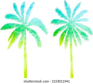 palm trees watercolor silhouette, on white background, isolated, vector