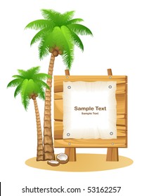 Palm trees and wooden sign