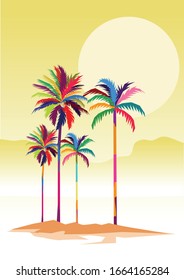 palm trees in wpap pop art with beautiful sunset for background illustration and image