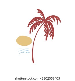 palm tree,sun and small wave in white background,vector