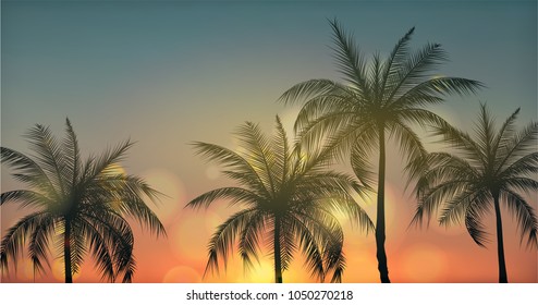 Palm Trees.Vintage toned palm trees.Palm background. Vector illustration.EPS10