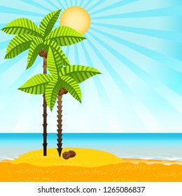 Palm and tropical beach vector cartoon background
