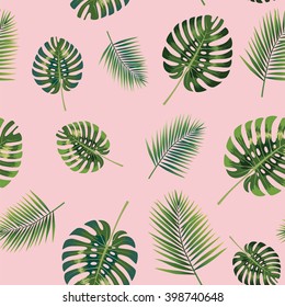 Palm Tropical leaves seamless pattern. Vector illustration.