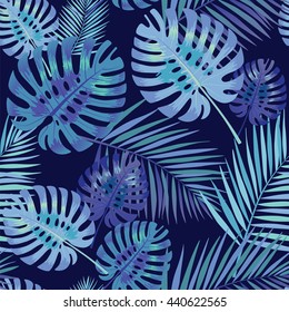Palm Tropical leaves seamless pattern. Vector illustration.