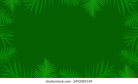 Palm tropical plant background with hand drawn dark green color. Vector illustration. Suitable for wallpaper, presentations, banners, etc.