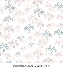 Palm tropical seamless pattern. Textile print with trees. Paradise vector background design. Hawaii style wallpaper Cartoon palm tree rainforest seamless pattern.